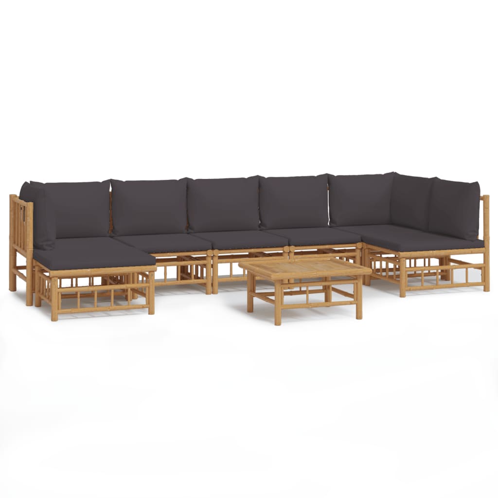 8 Piece Garden Lounge Set with Dark Grey Cushions Bamboo