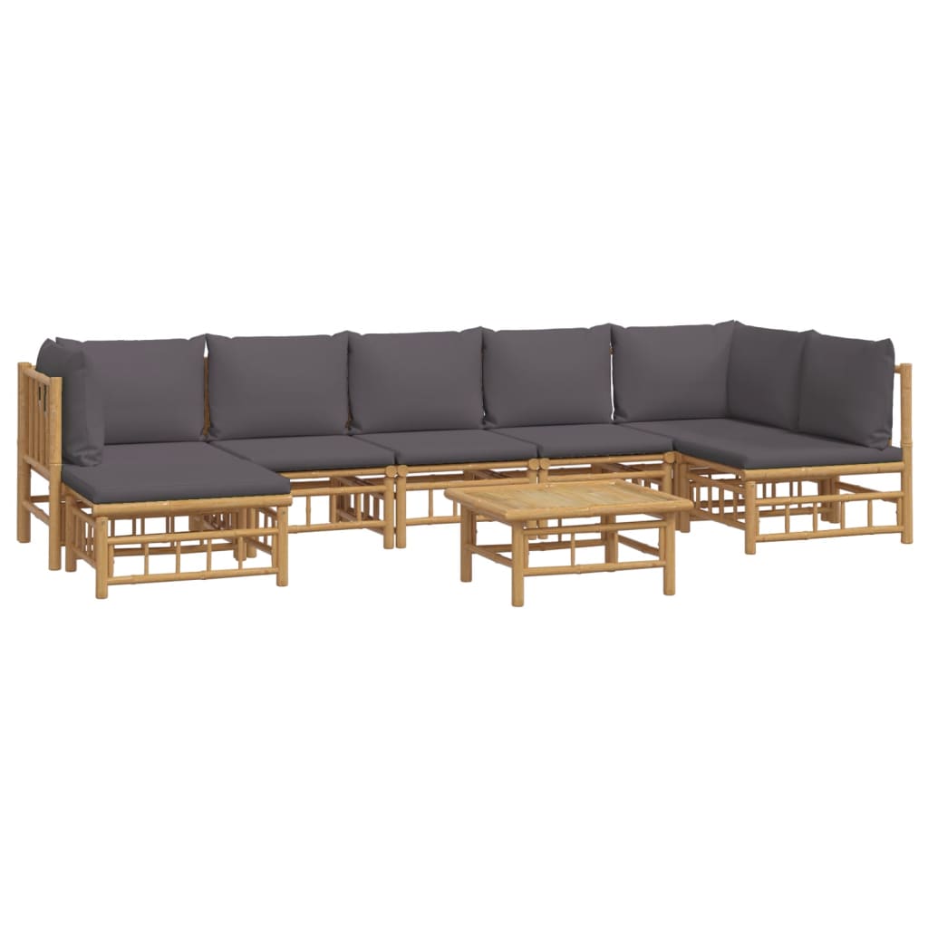 8 Piece Garden Lounge Set with Dark Grey Cushions Bamboo