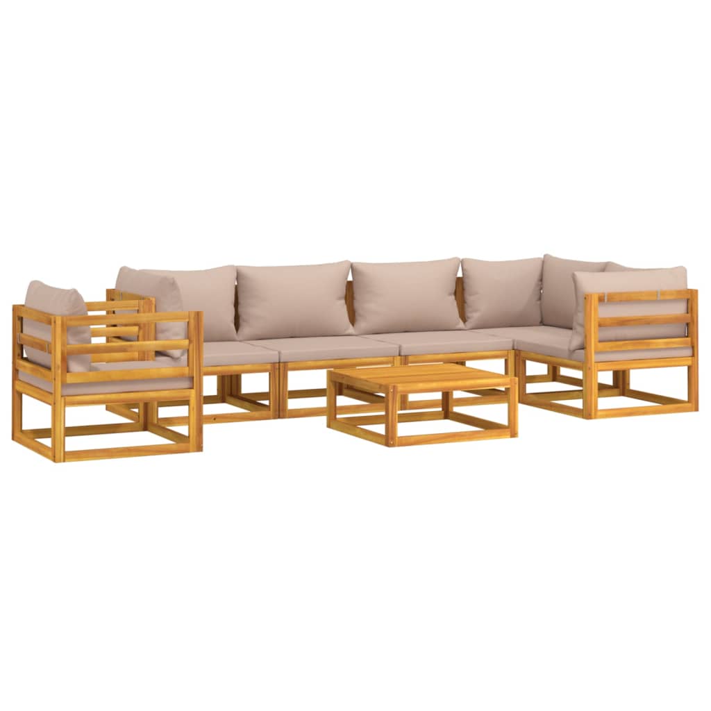 7 Piece Garden Lounge Set with Taupe Cushions Solid Wood