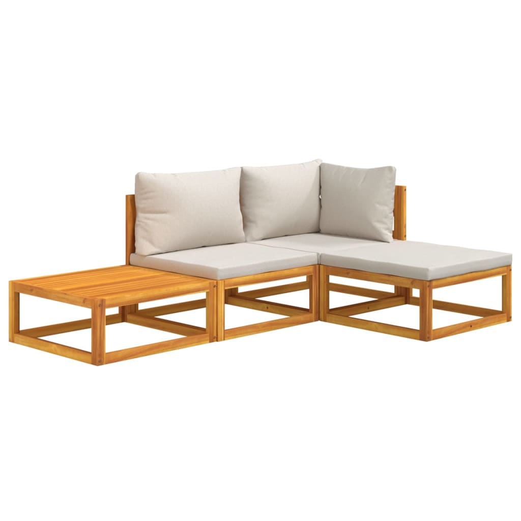 4 Piece Garden Lounge Set with Light Grey Cushions Solid Wood