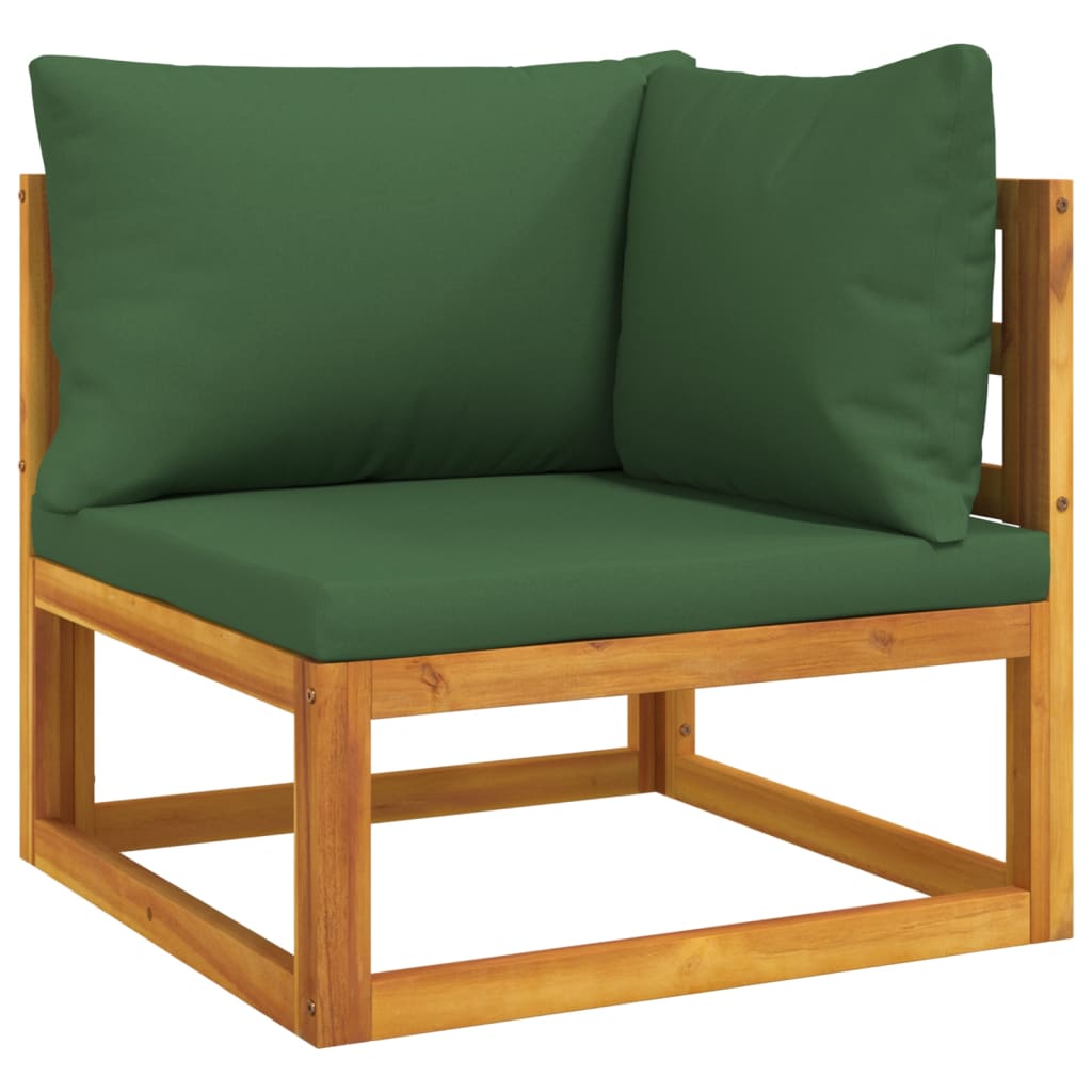 12 Piece Garden Lounge Set with Green Cushions Solid Wood