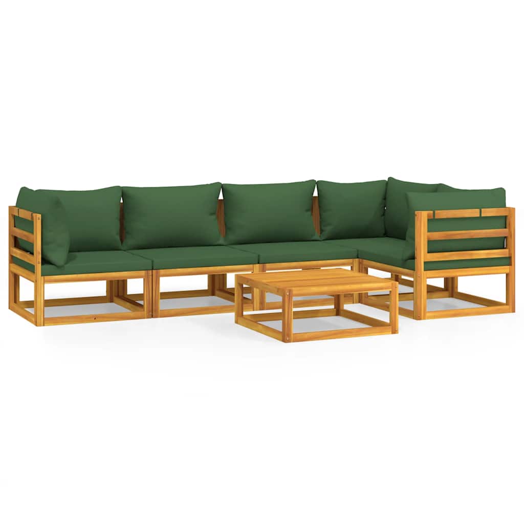 6 Piece Garden Lounge Set with Green Cushions Solid Wood