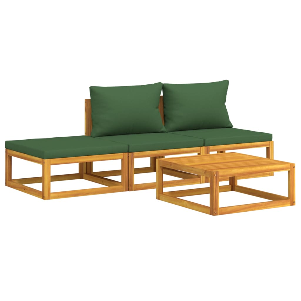 4 Piece Garden Lounge Set with Green Cushions Solid Wood