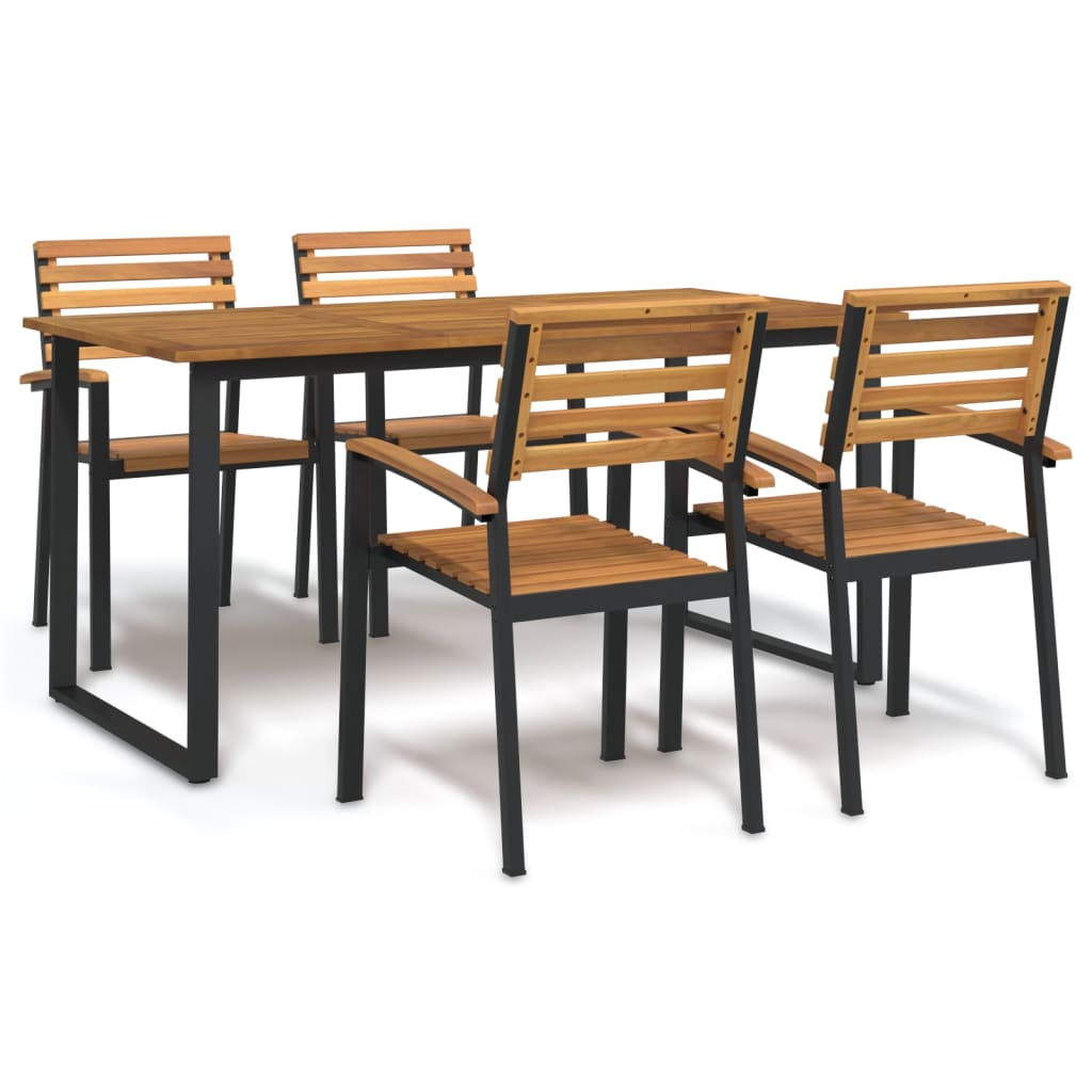5 Piece Garden Dining Set Solid Wood Acacia and Metal