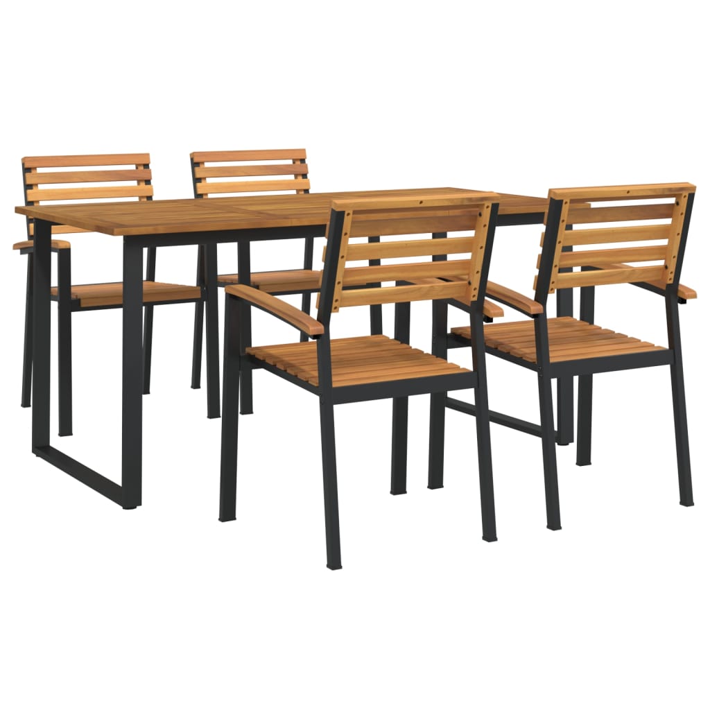 5 Piece Garden Dining Set Solid Wood Acacia and Metal
