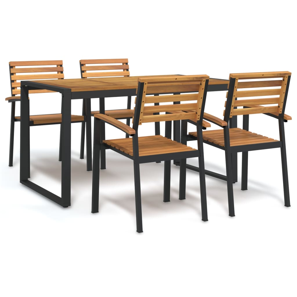 5 Piece Garden Dining Set Solid Wood Acacia and Metal