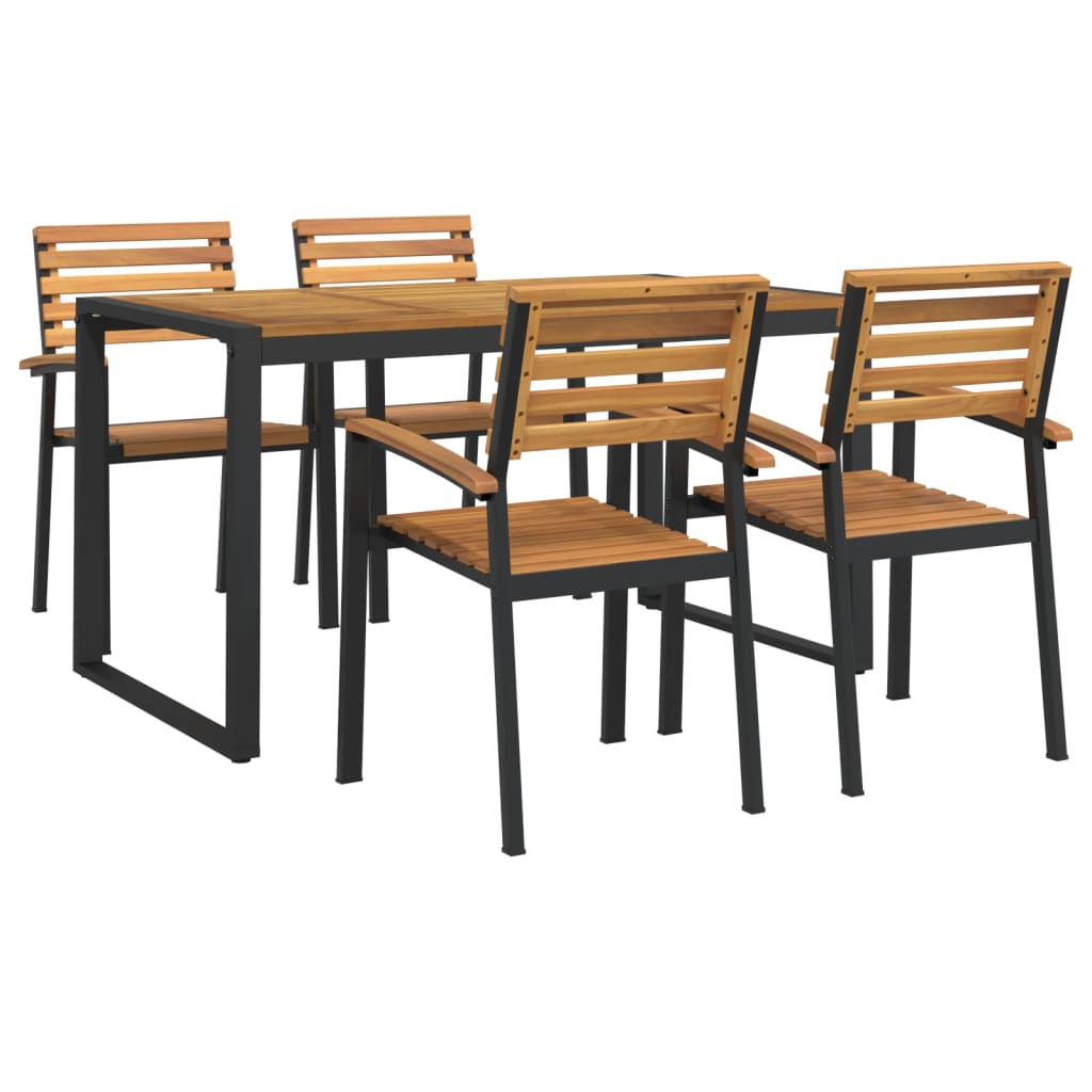 5 Piece Garden Dining Set Solid Wood Acacia and Metal