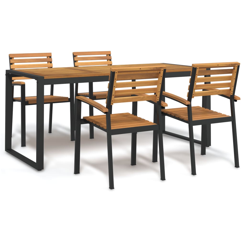 5 Piece Garden Dining Set Solid Wood Acacia and Metal