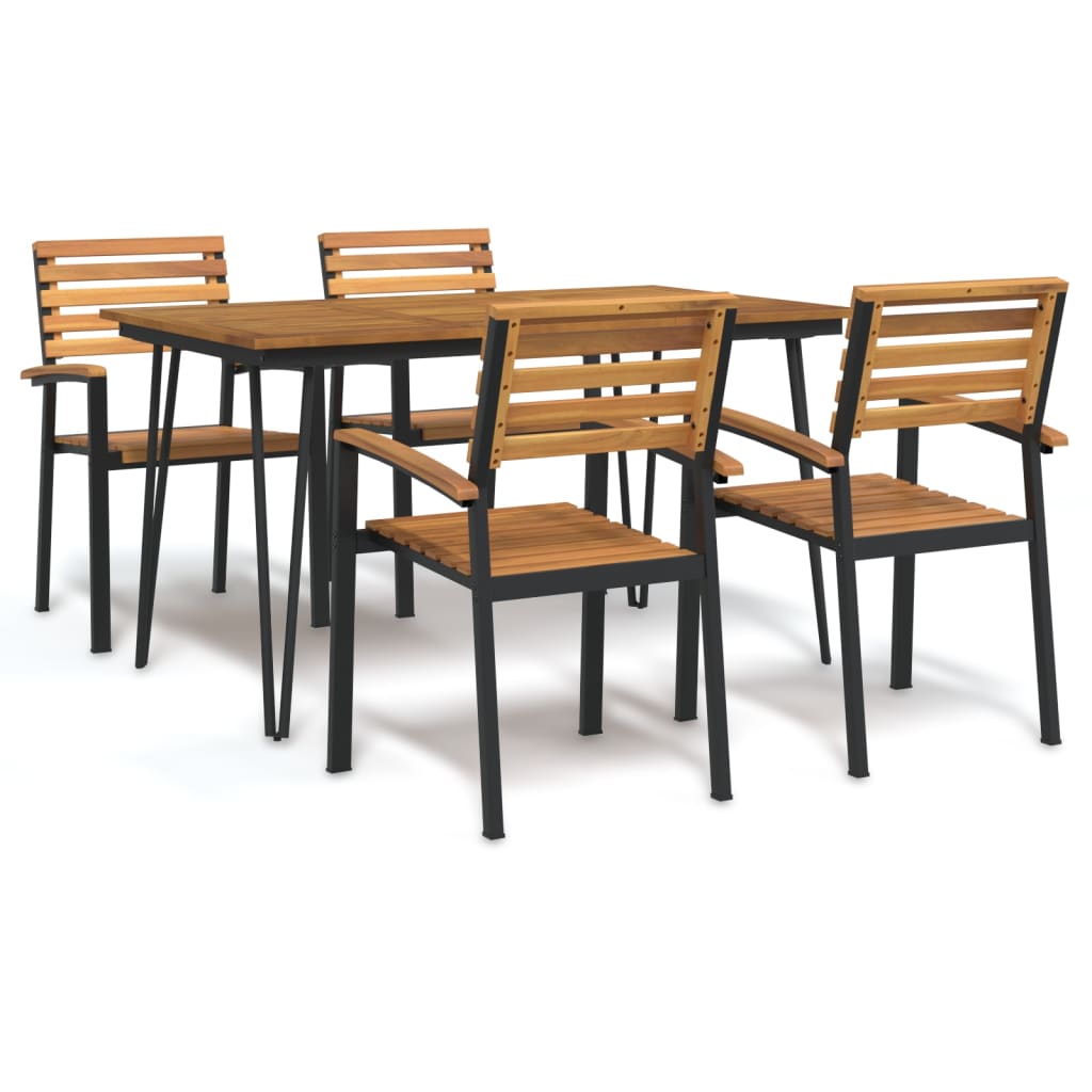 5 Piece Garden Dining Set Solid Wood Acacia and Metal