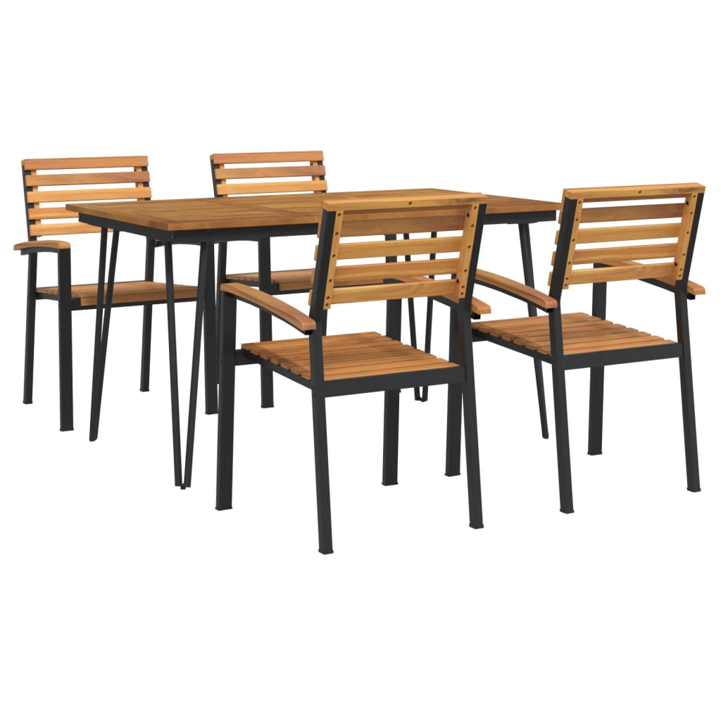 5 Piece Garden Dining Set Solid Wood Acacia and Metal