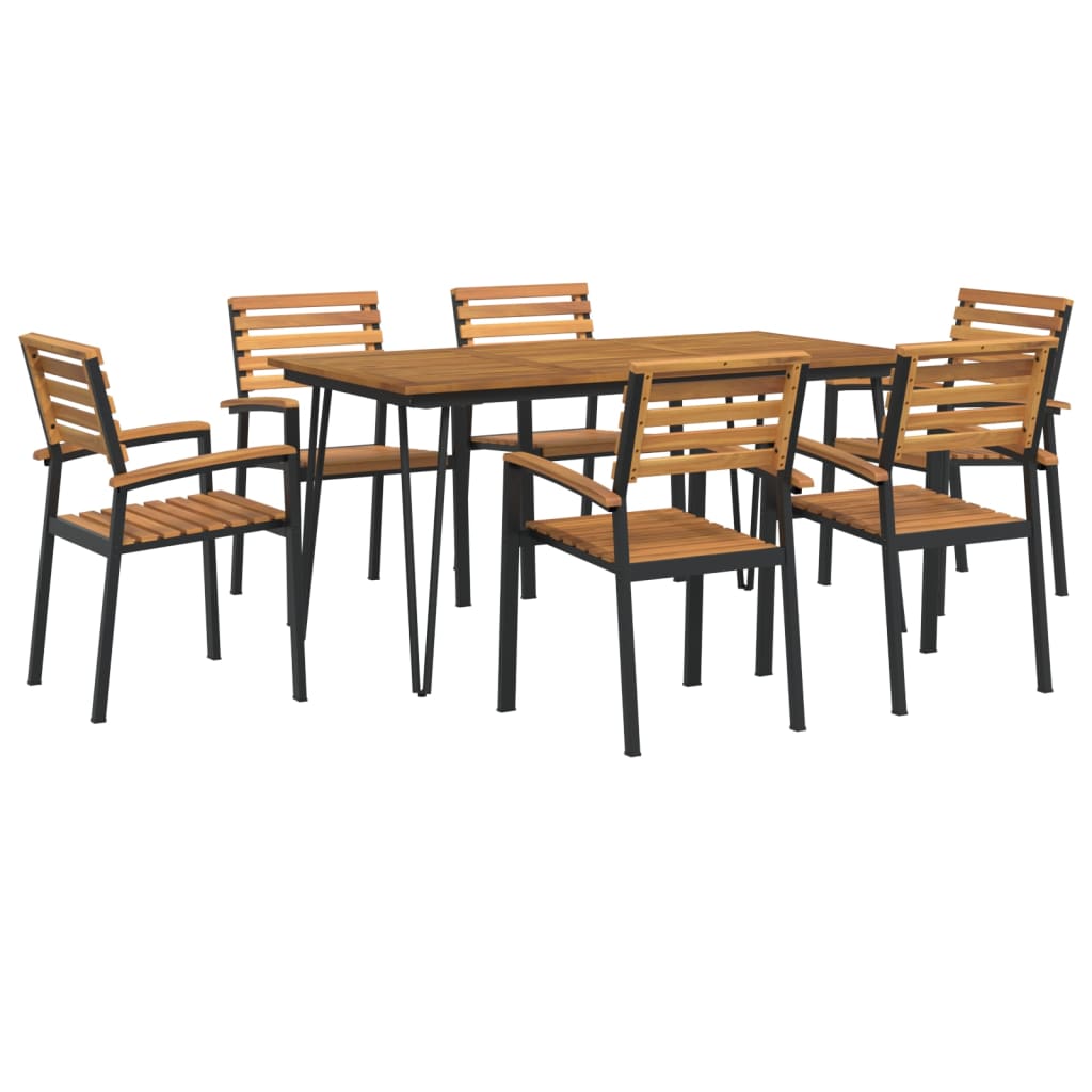 7 Piece Garden Dining Set Solid Wood Acacia and Metal