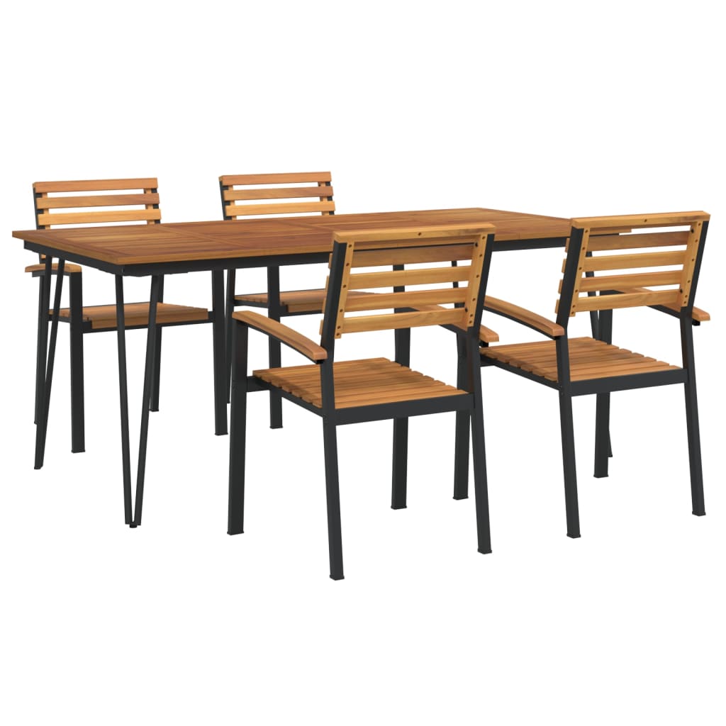 5 Piece Garden Dining Set Solid Wood Acacia and Metal
