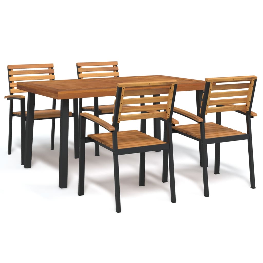 5 Piece Garden Dining Set Solid Wood Acacia and Metal