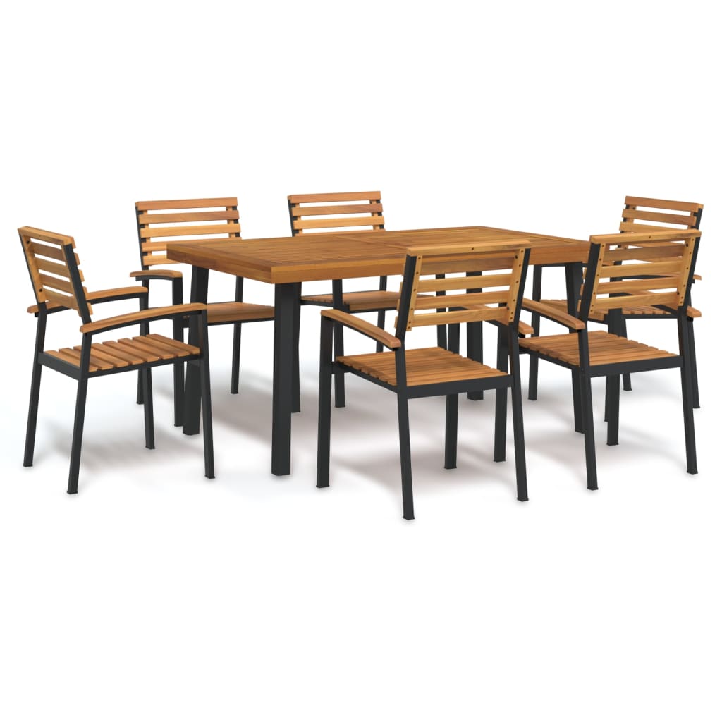 7 Piece Garden Dining Set Solid Wood Acacia and Metal