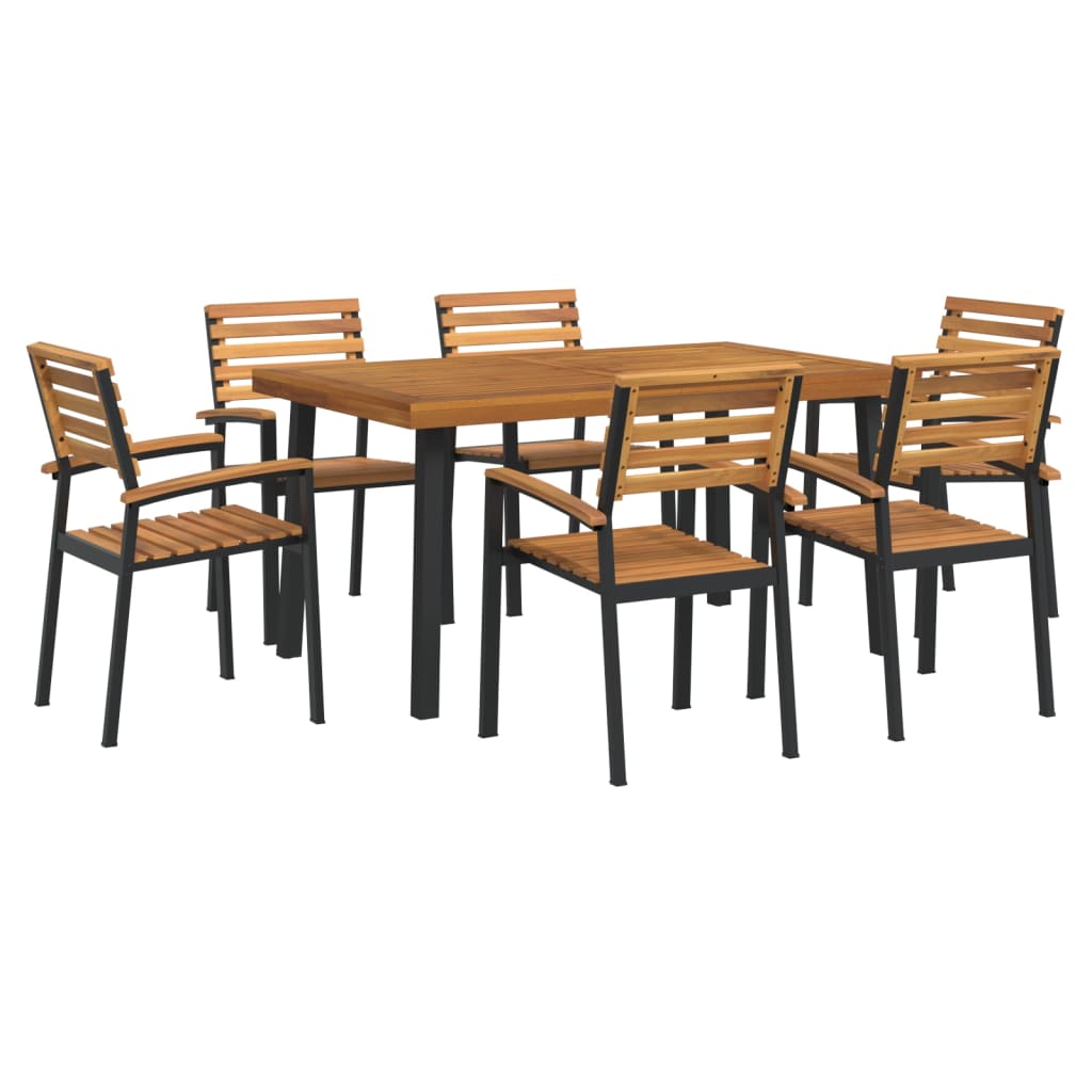 7 Piece Garden Dining Set Solid Wood Acacia and Metal