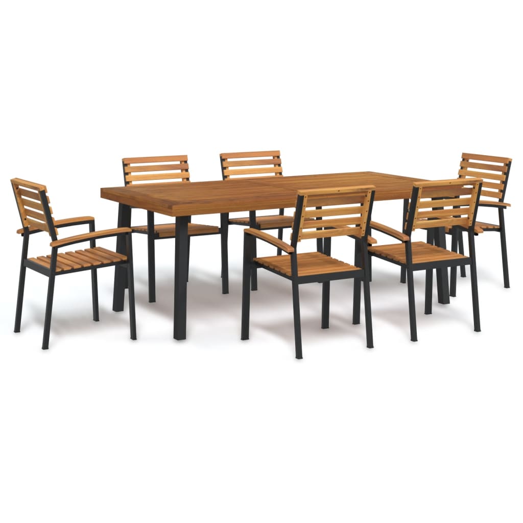 7 Piece Garden Dining Set Solid Wood Acacia and Metal