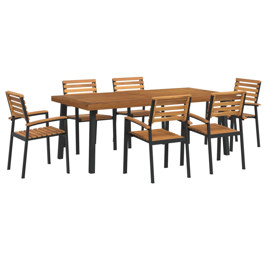 7 Piece Garden Dining Set Solid Wood Acacia and Metal