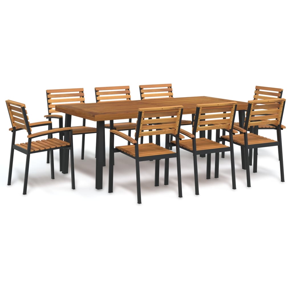 9 Piece Garden Dining Set Solid Wood Acacia and Metal