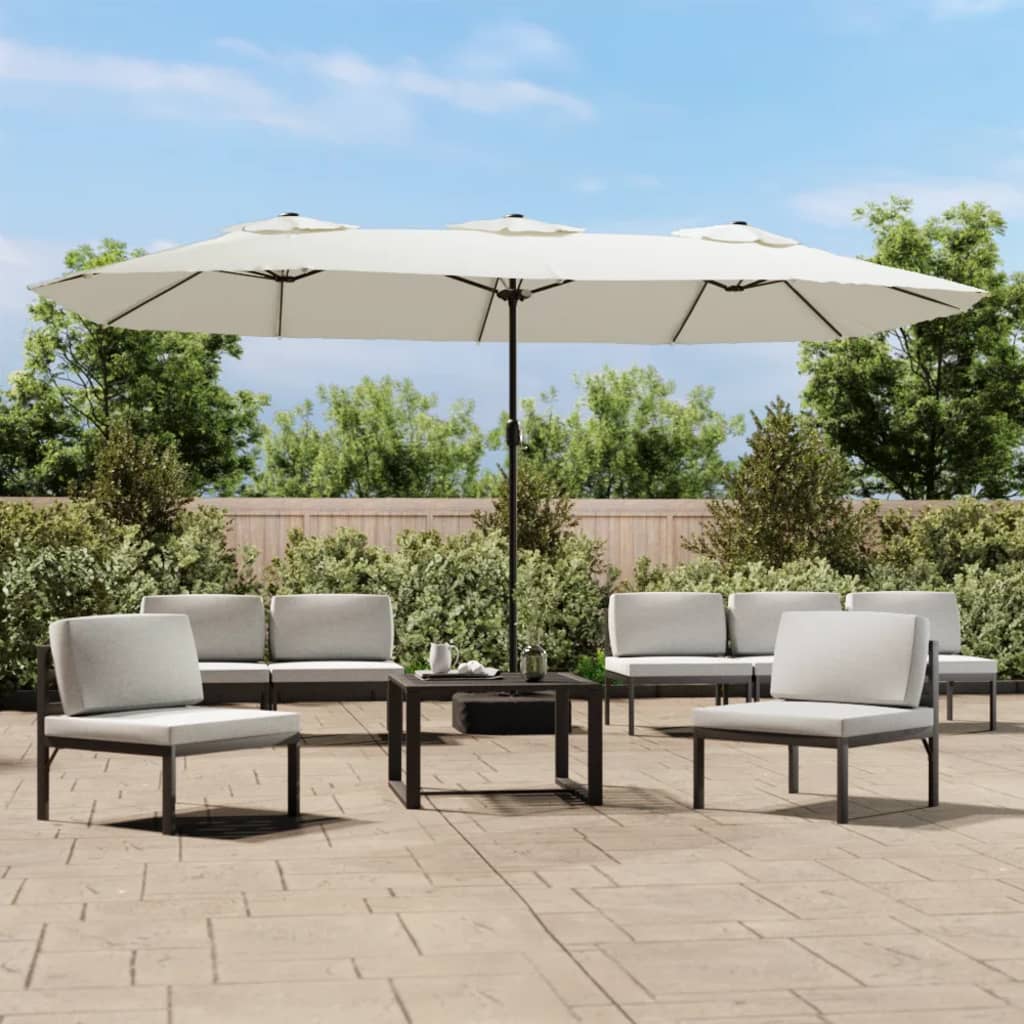 Double-Head Garden Parasol with LEDs Sand White 449x265 cm