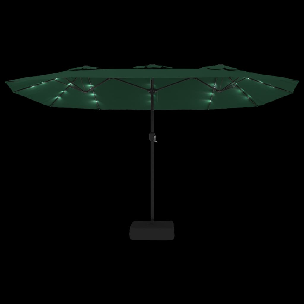 Double-Head Garden Parasol with LEDs Green 449x265 cm