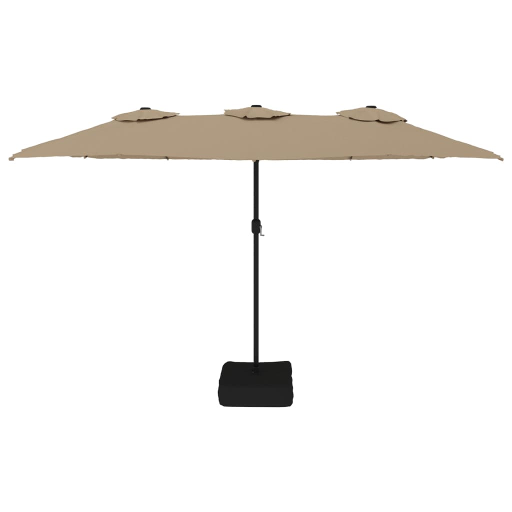 Double-Head Garden Parasol with LEDs Taupe 449x265 cm