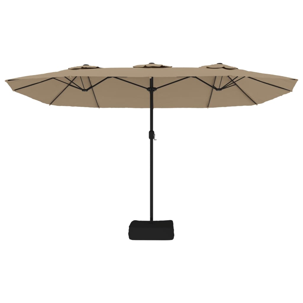 Double-Head Garden Parasol with LEDs Taupe 449x265 cm