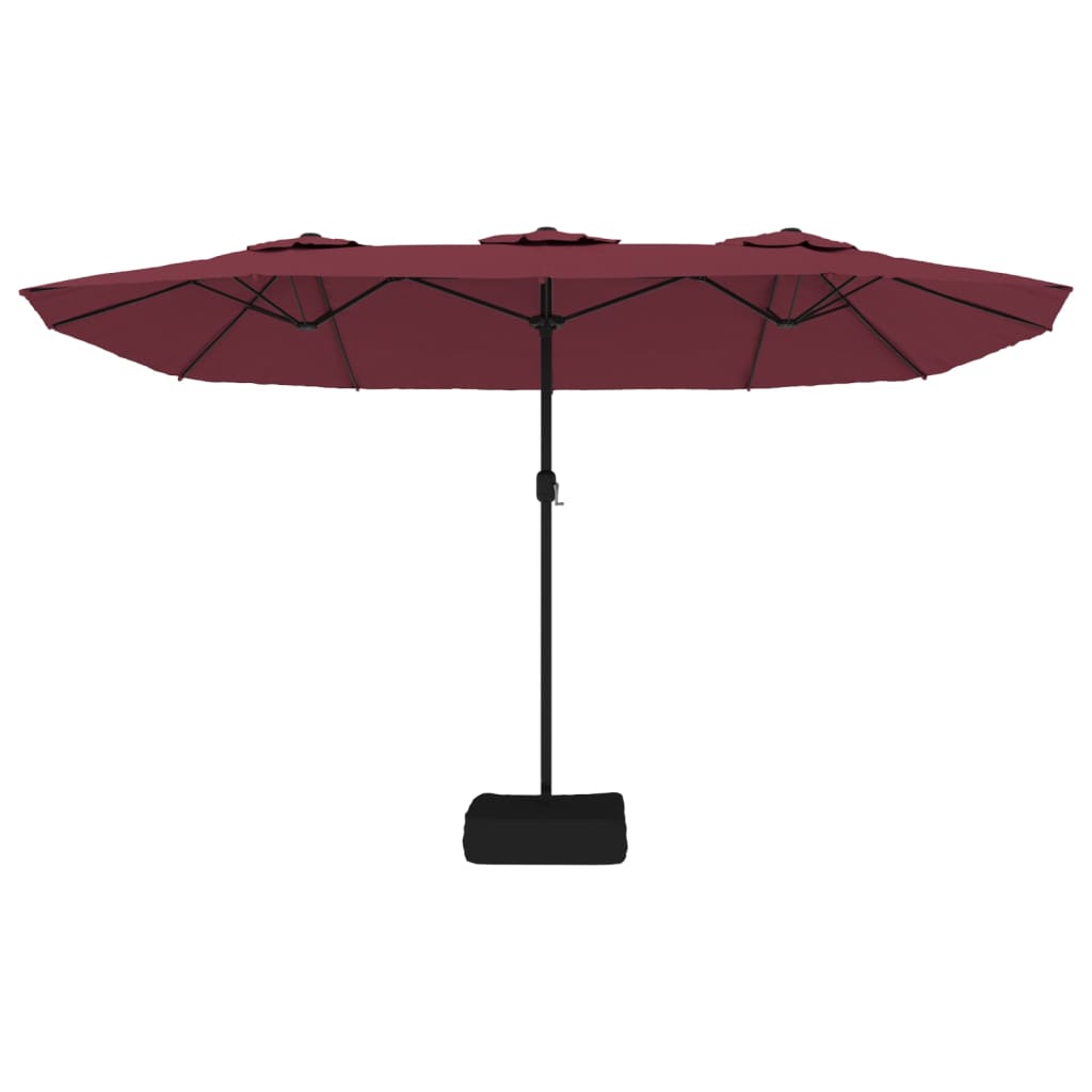 Double-Head Garden Parasol with LEDs Bordeaux Red 449x265 cm