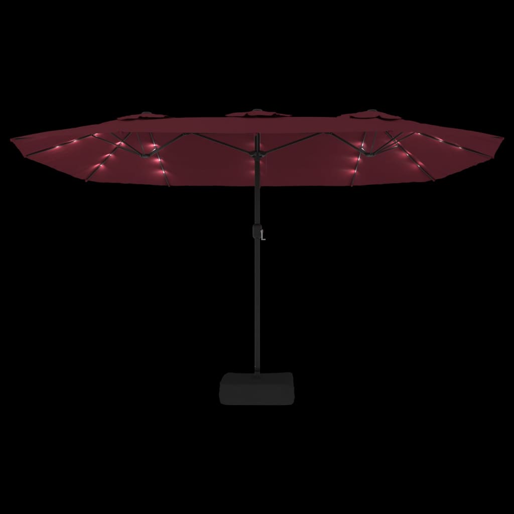 Double-Head Garden Parasol with LEDs Bordeaux Red 449x265 cm