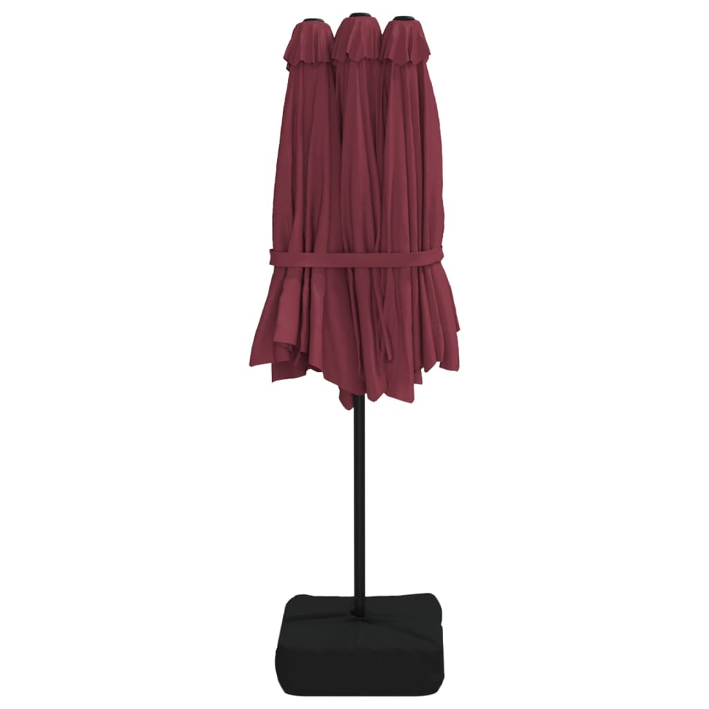 Double-Head Garden Parasol with LEDs Bordeaux Red 449x265 cm