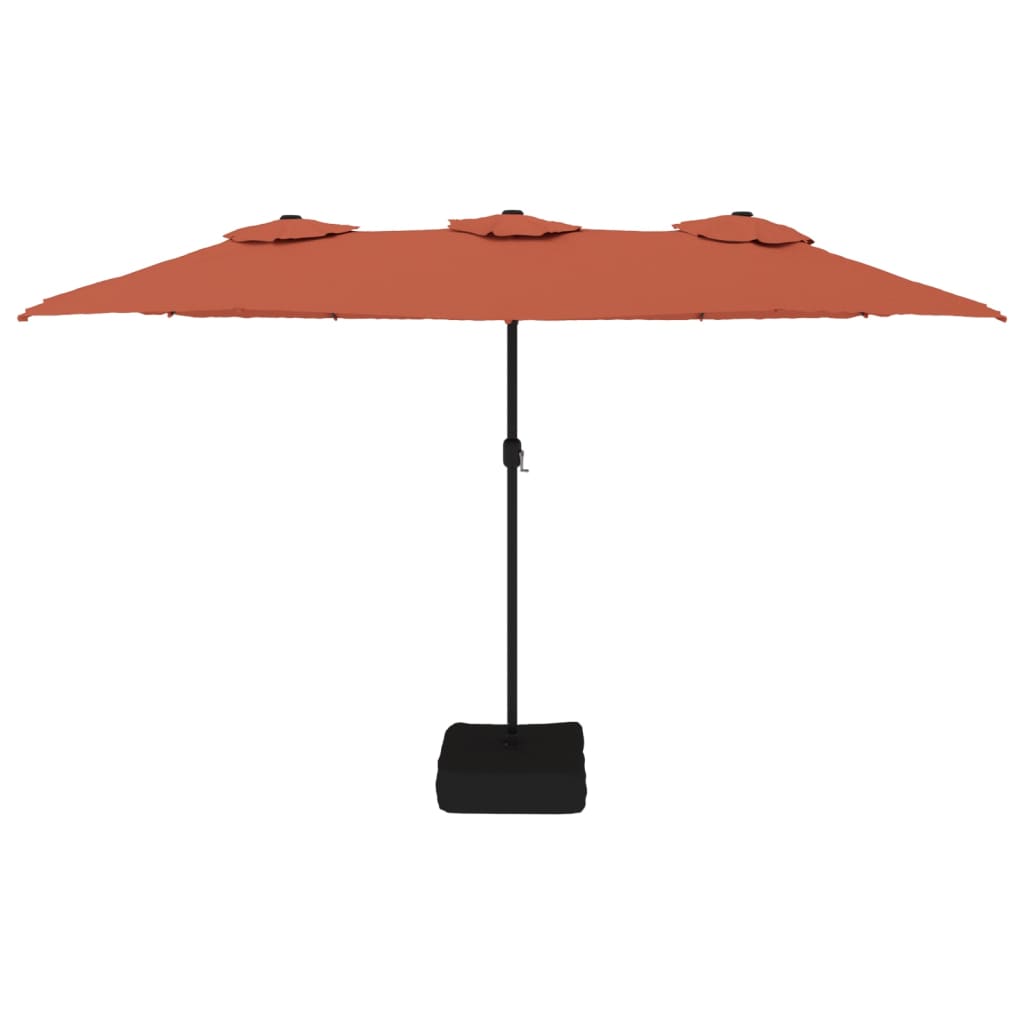 Double-Head Garden Parasol with LEDs Terracotta 449x265 cm