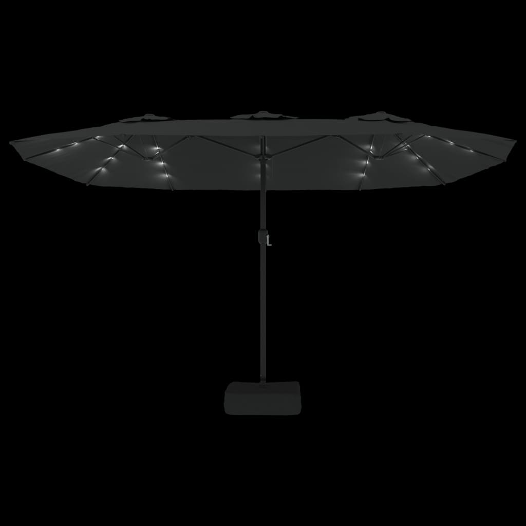 Double-Head Garden Parasol with LEDs Black 449x265 cm