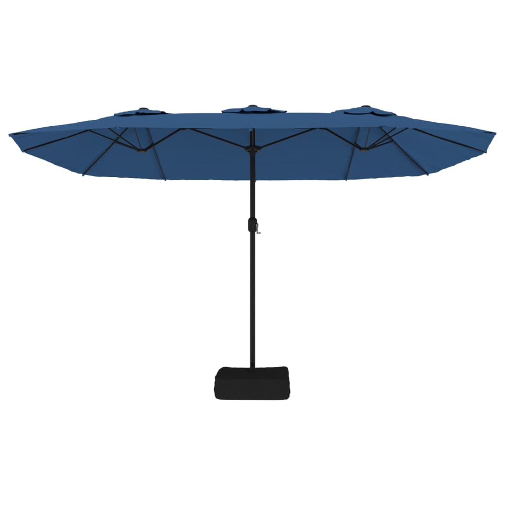 Double-Head Garden Parasol with LEDs Azure Blue 449x265 cm