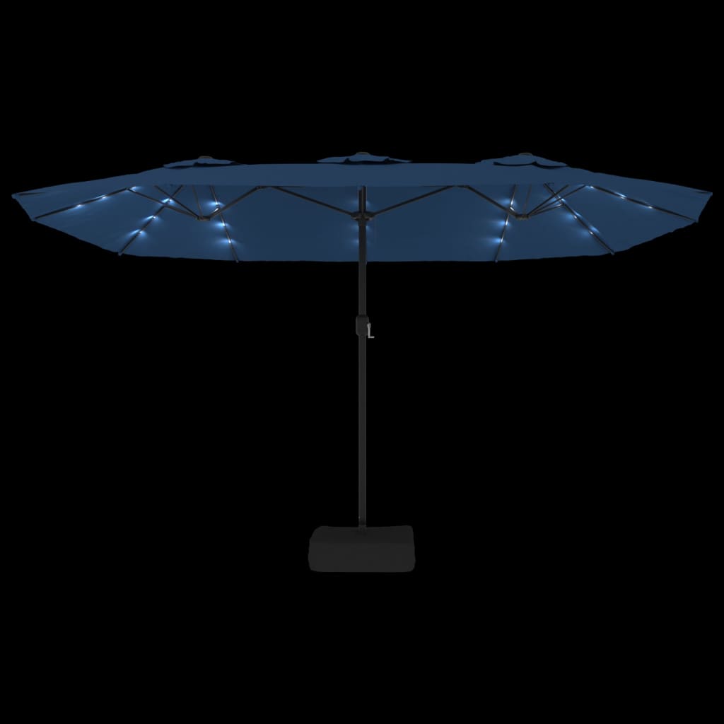 Double-Head Garden Parasol with LEDs Azure Blue 449x265 cm