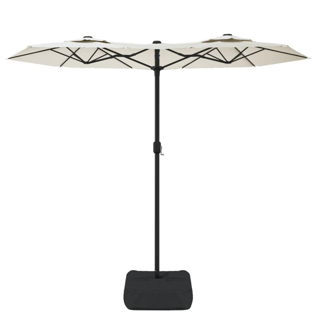 Double-Head Garden Parasol with LEDs Sand White 316x145 cm