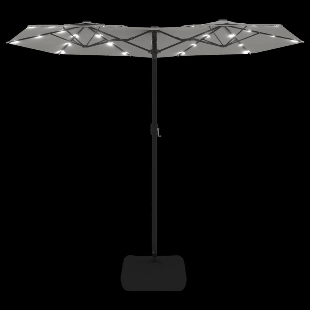 Double-Head Garden Parasol with LEDs Sand White 316x145 cm