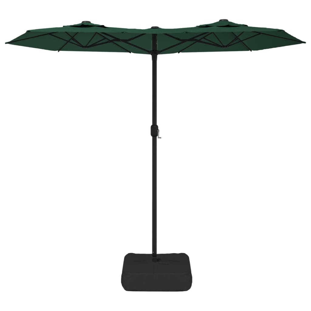 Double-Head Garden Parasol with LEDs Green 316x145 cm
