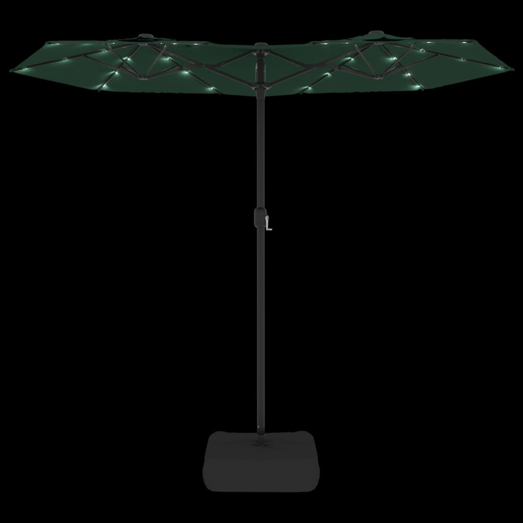Double-Head Garden Parasol with LEDs Green 316x145 cm