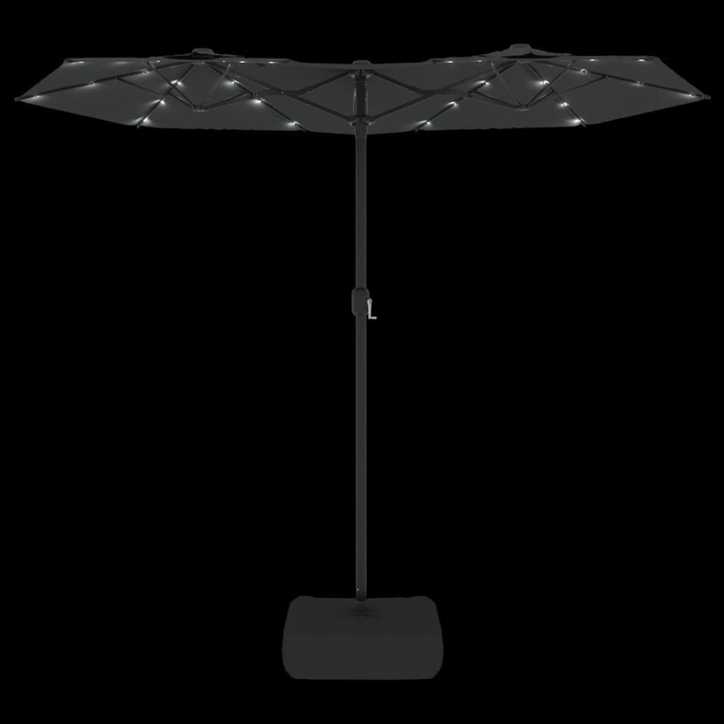 Double-Head Garden Parasol with LEDs Anthracite 316x145 cm