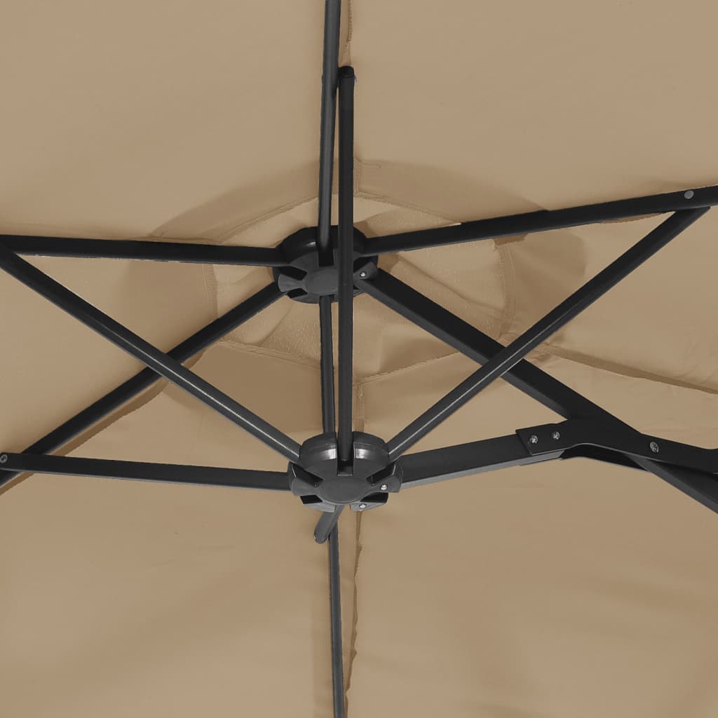 Double-Head Garden Parasol with LEDs Taupe 316x145 cm
