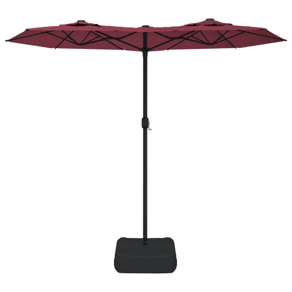 Double-Head Garden Parasol with LEDs Bordeaux Red 316x145 cm