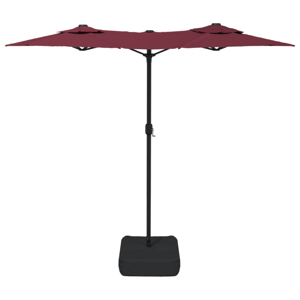 Double-Head Garden Parasol with LEDs Bordeaux Red 316x145 cm
