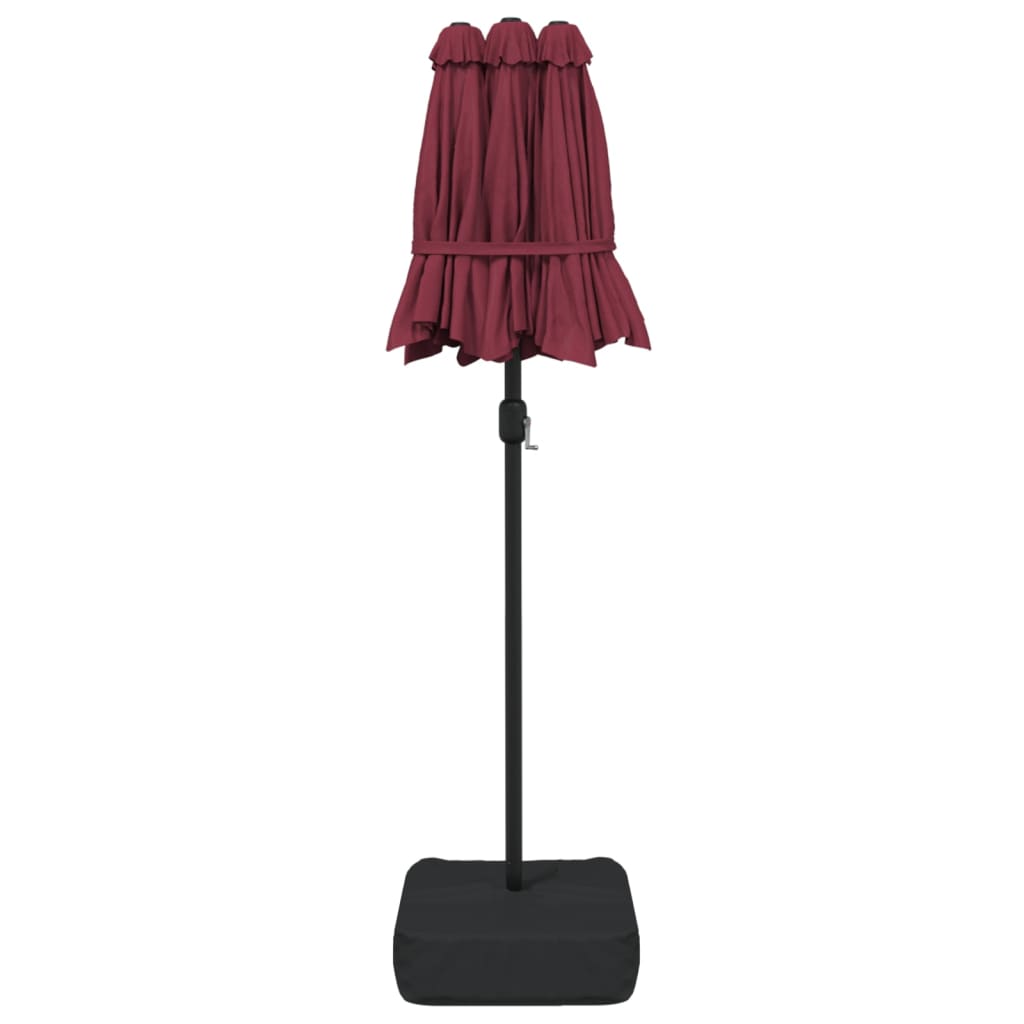 Double-Head Garden Parasol with LEDs Bordeaux Red 316x145 cm