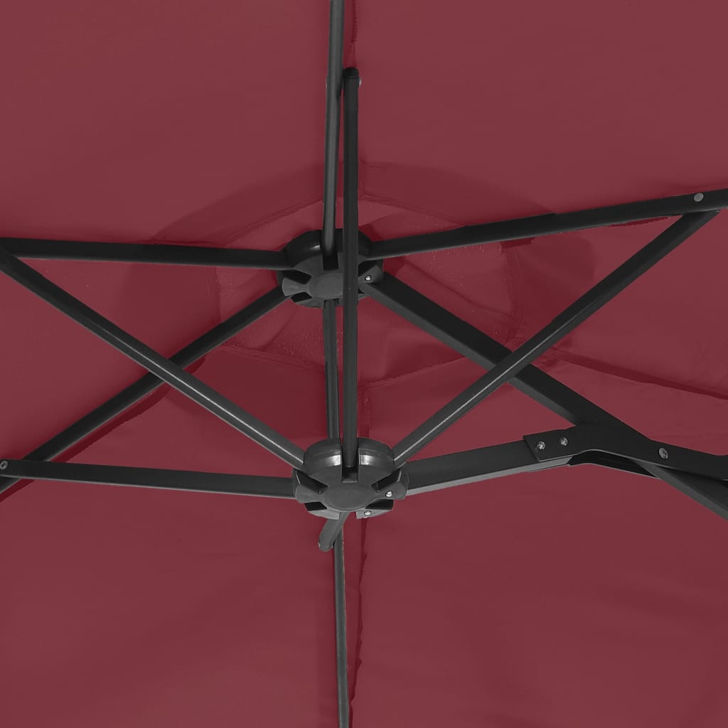 Double-Head Garden Parasol with LEDs Bordeaux Red 316x145 cm