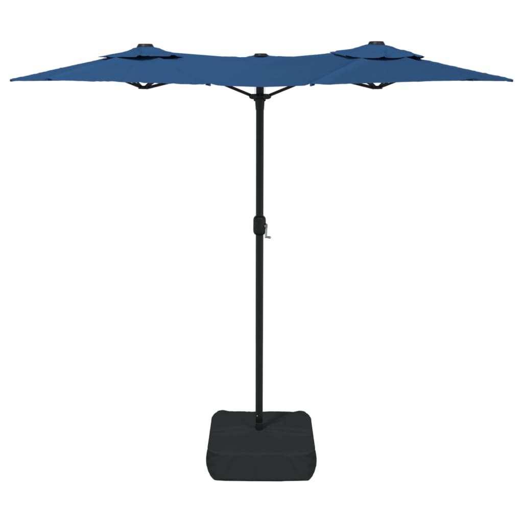 Double-Head Garden Parasol with LEDs Azure Blue 316x145 cm