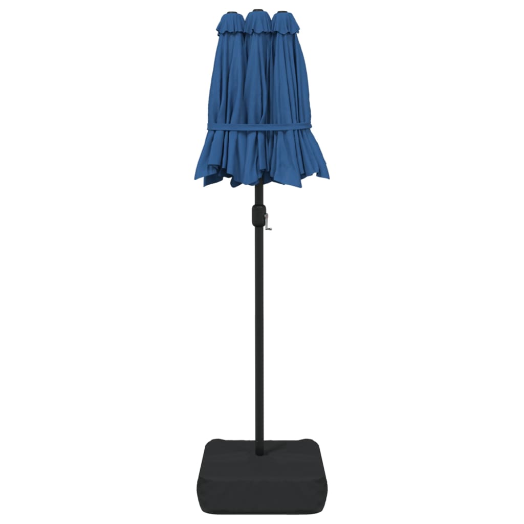 Double-Head Garden Parasol with LEDs Azure Blue 316x145 cm