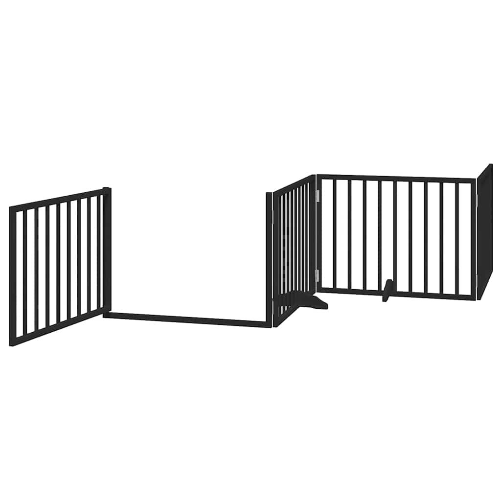Dog Gate with Door Foldable 12 Panels Black 960 cm Poplar Wood