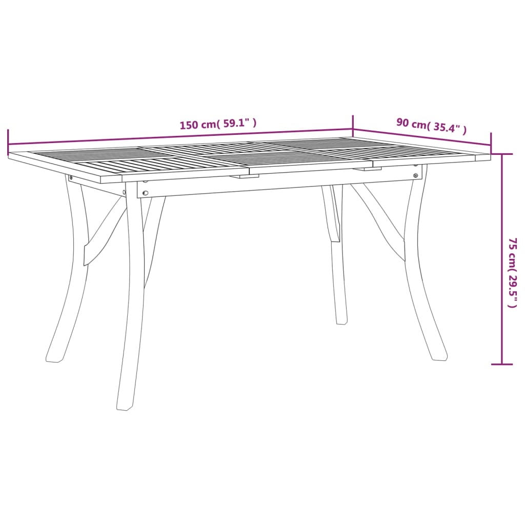 Garden Table 150x90x75 cm Solid Wood Acacia