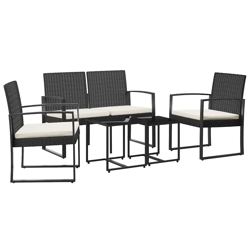 5 piece Garden Dining Set with Cushions Black PP Rattan