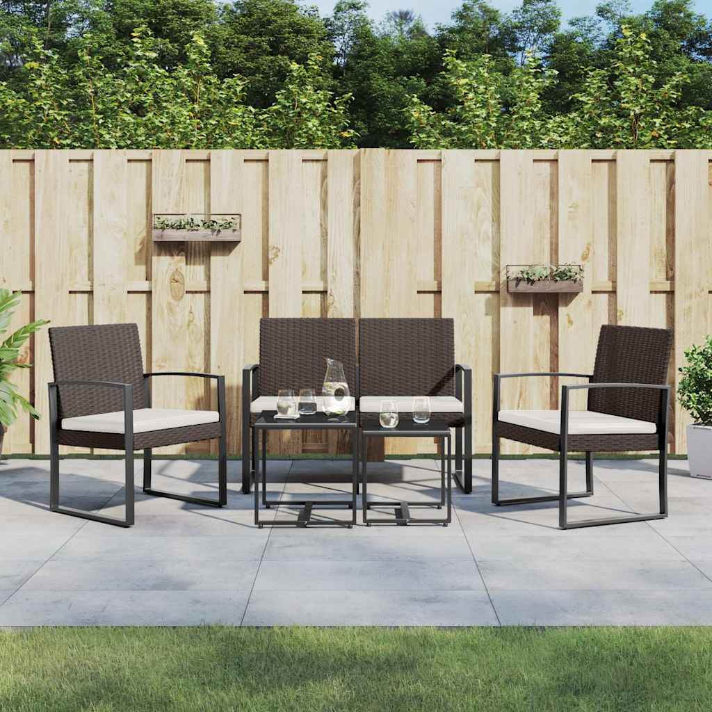 5 piece Garden Dining Set with Cushions Brown PP Rattan