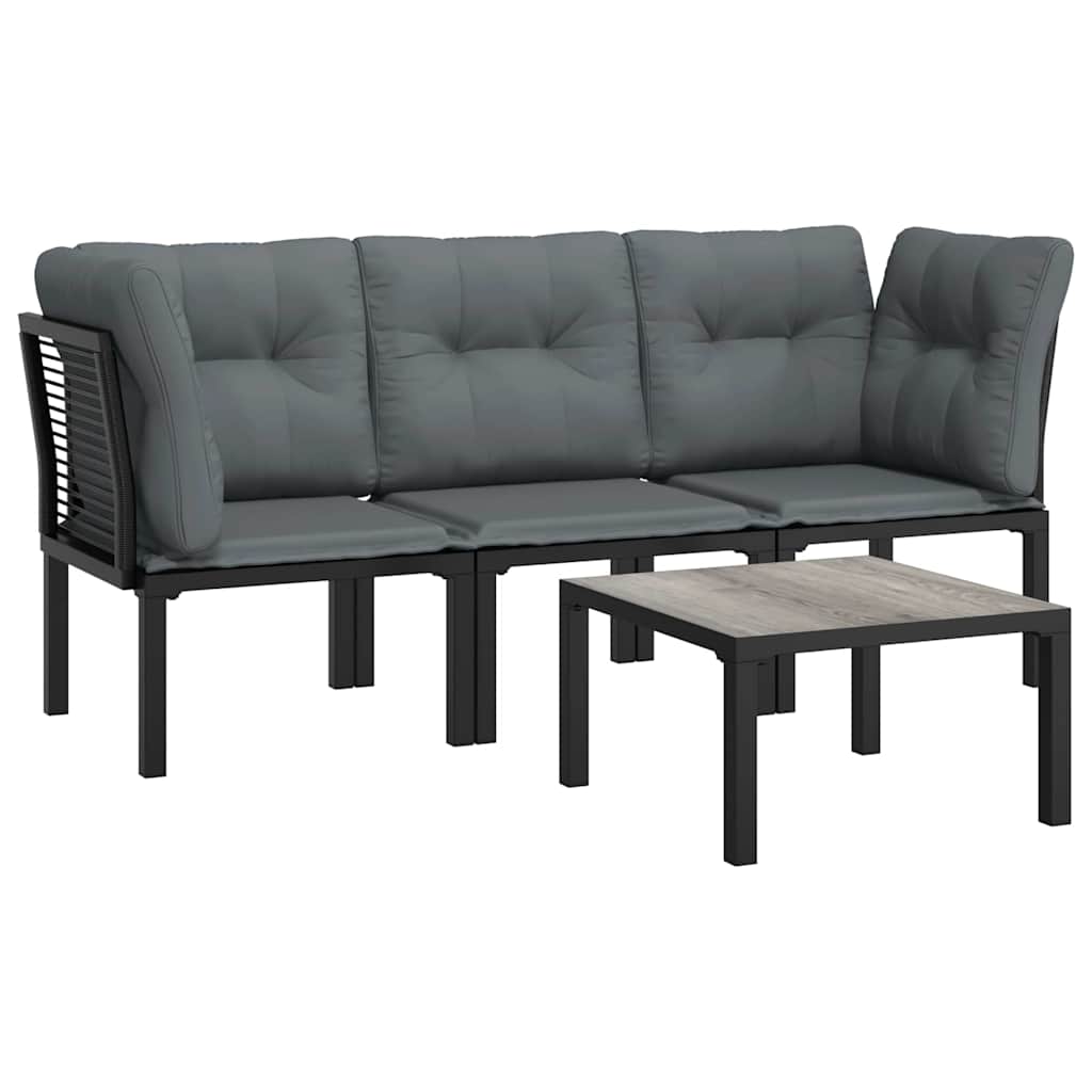 4 Piece Garden Lounge Set Black and Grey Poly Rattan